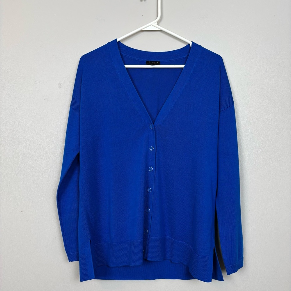 Talbots Petite Cardigan LP Blue Button Front Long Sleeve V-Neck Knit Womens
